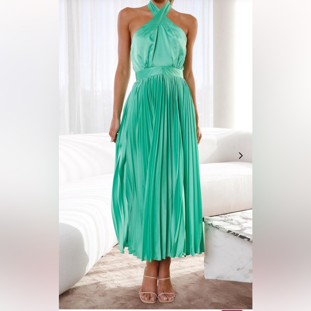 Elegant Green silky Halter Maxi Dress